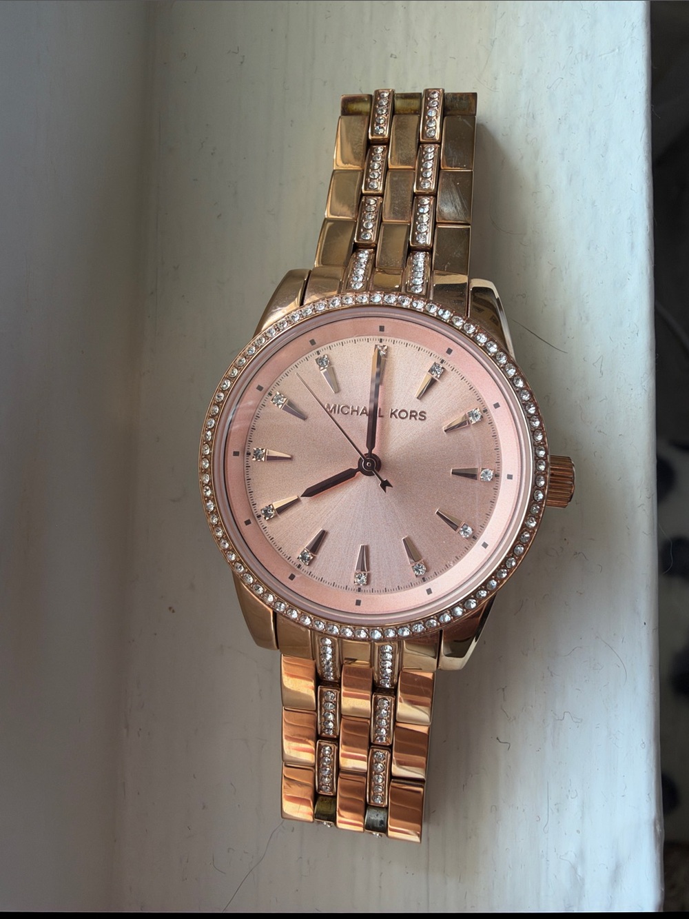 Michael Kors Rose Gold Crystal-Accent Bracelet Watch